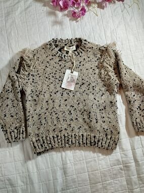 Jessica Simpson Cream Knit Sweater with Black Dot Pattern